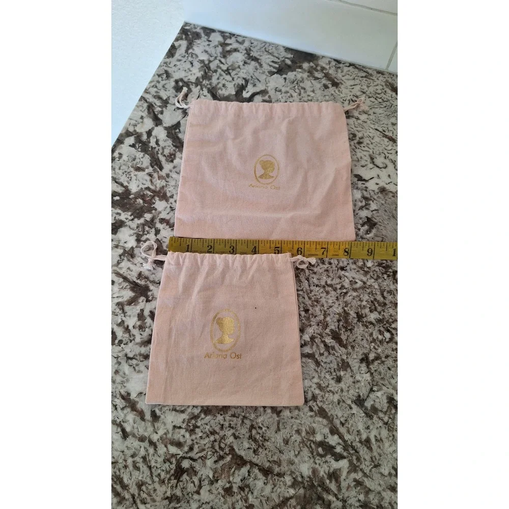 Ariana Ost Peach Drawstring Jewelry Dust Bags Gold Foil Cameo Logo Set of 2